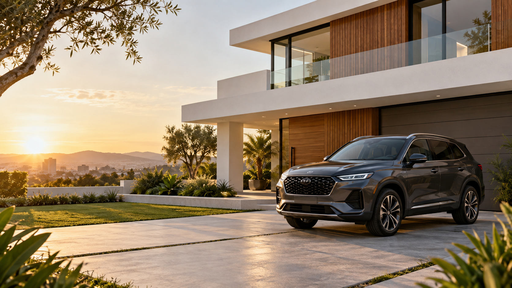 SUV estacionado diante de uma casa moderna