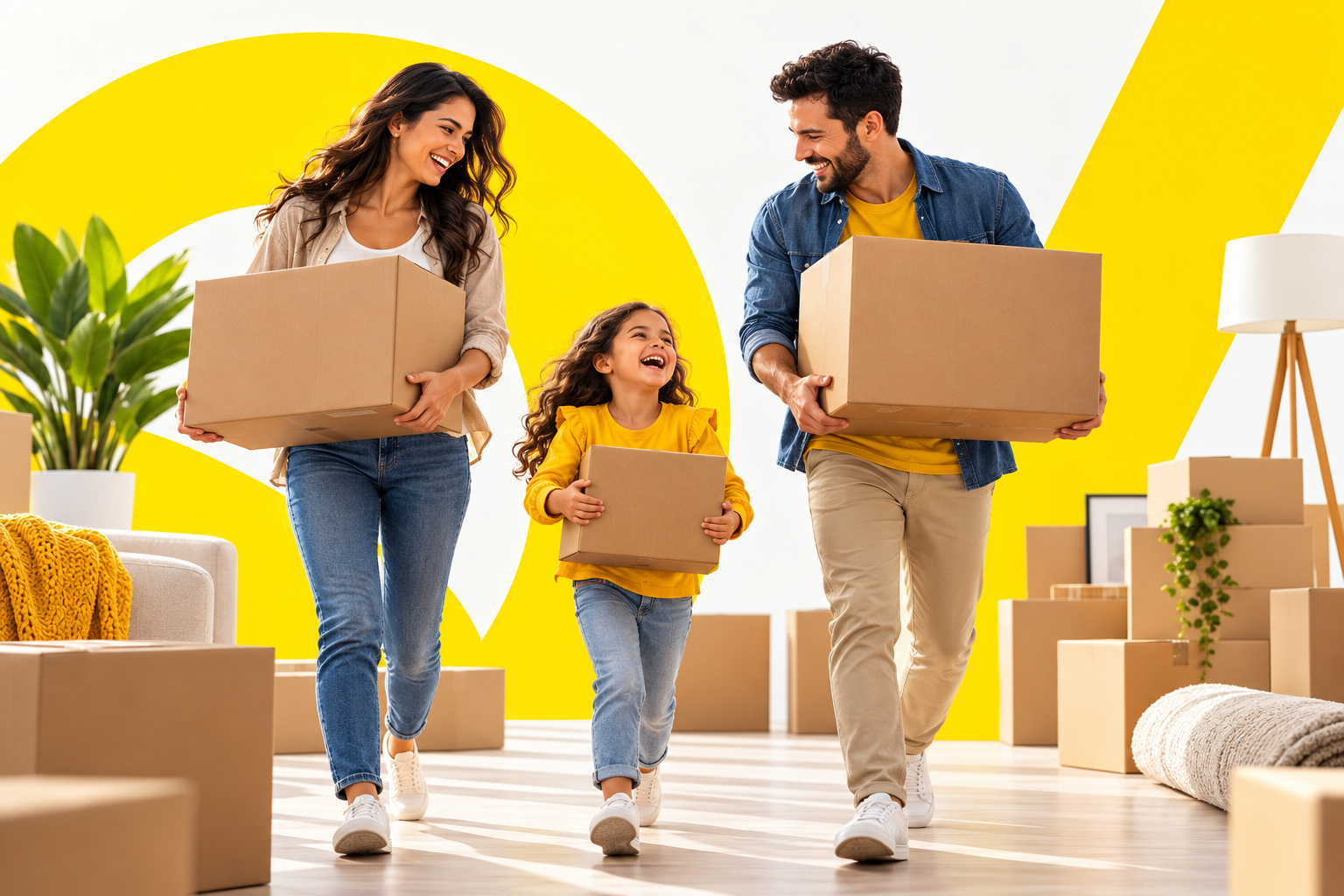 Família em mudança para uma nova casa